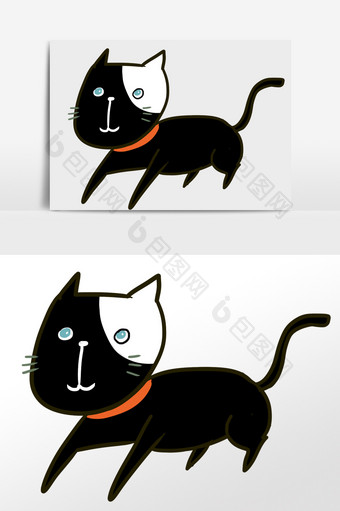 动物小黑猫插画元素图片
