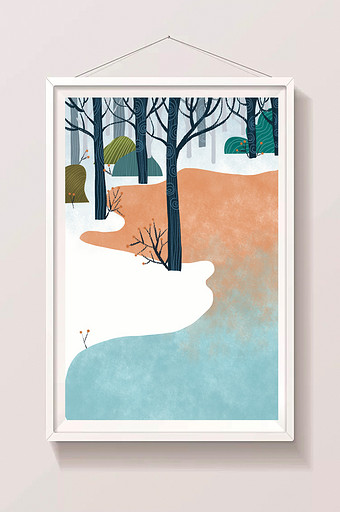 冬季唯美雪景清新风格竖版插画背景图片