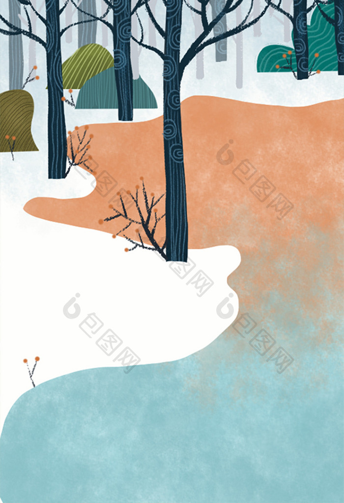 冬季唯美雪景清新风格竖版插画背景