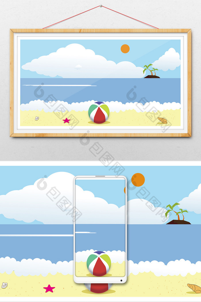 海浪海滩场景插画