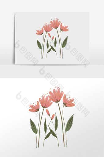 红色花朵花枝插画元素图片
