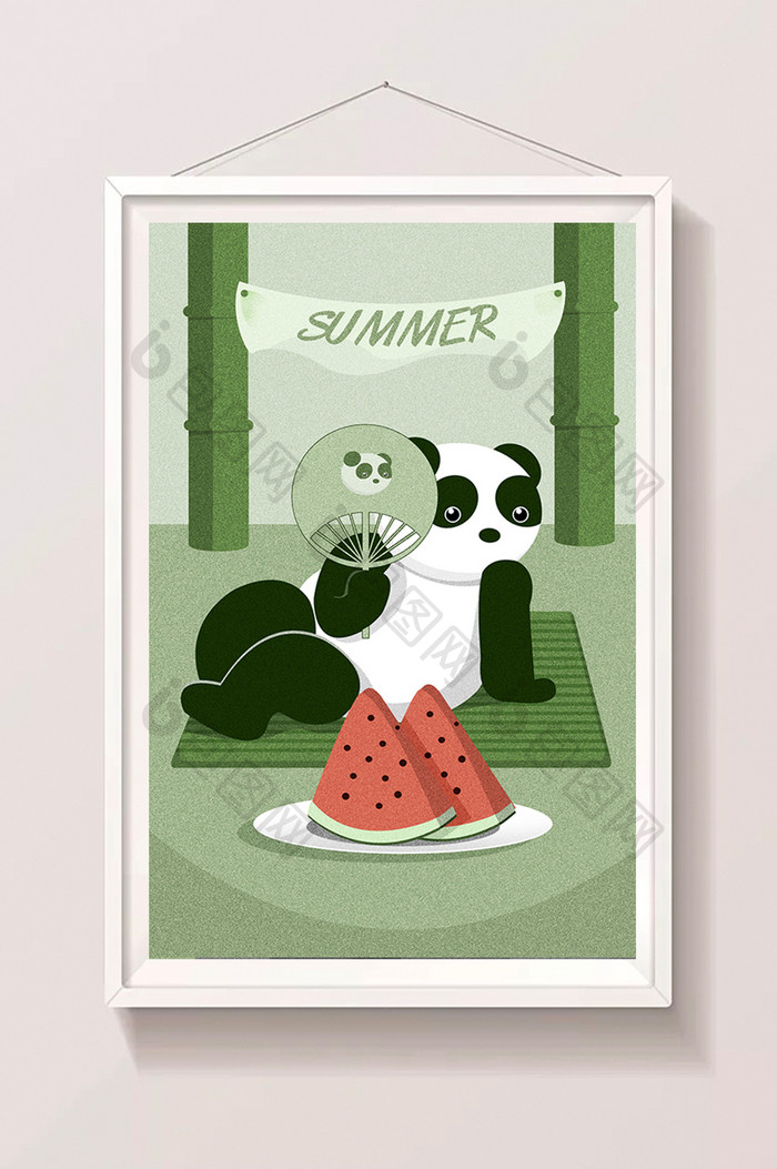 夏天绿色小清新熊猫插画