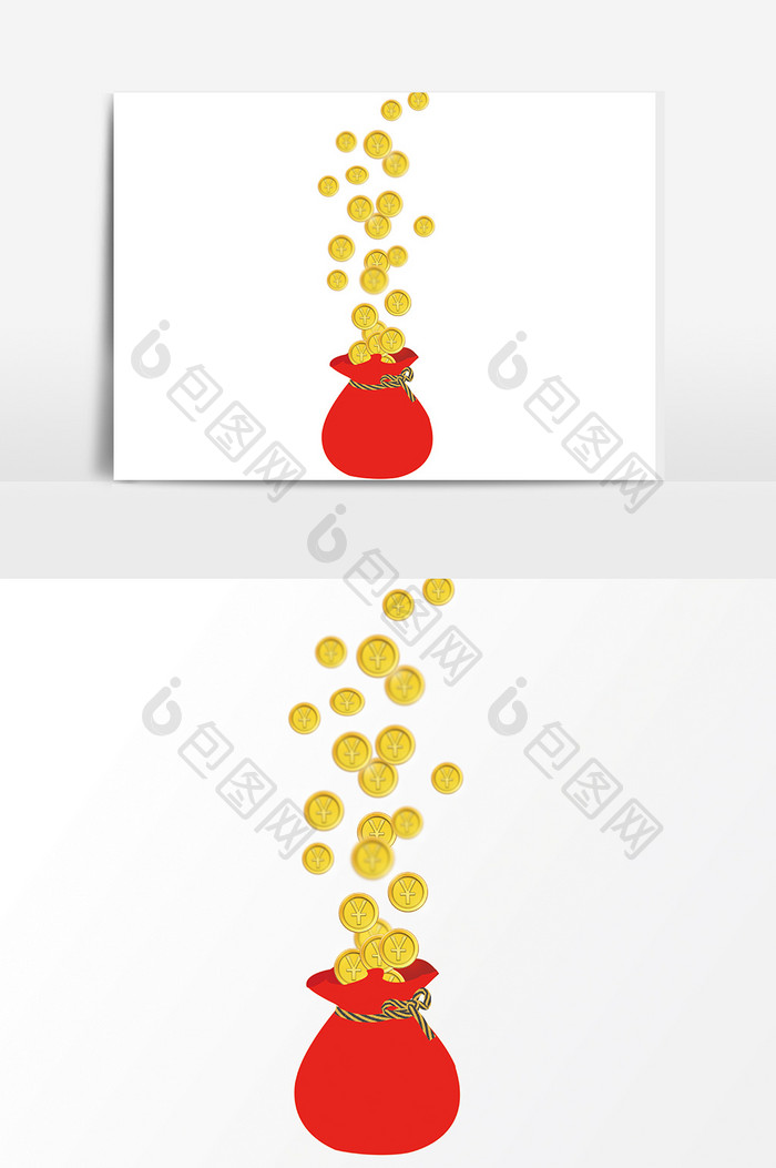 简洁中国红福袋金币元素