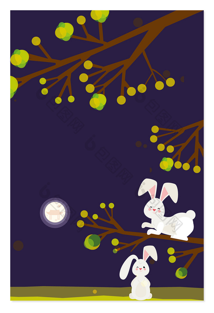 扁平卡通树枝兔子广告背景图片