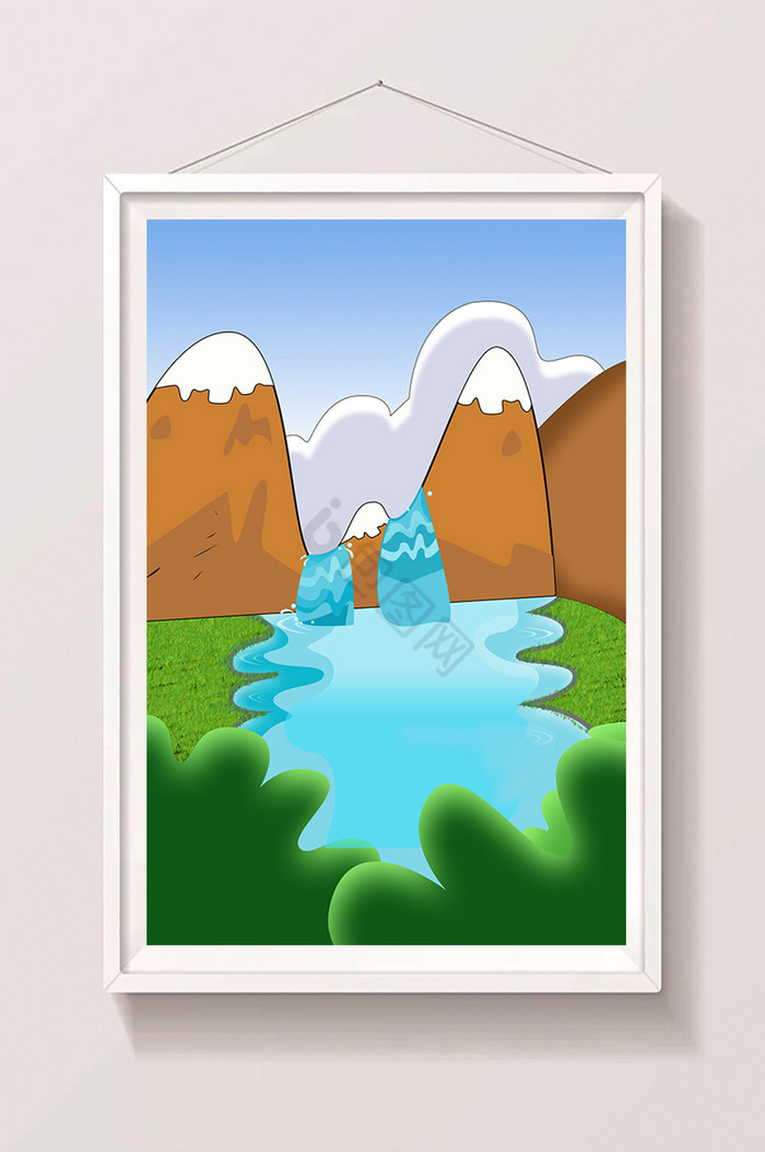 高山河流插画图片