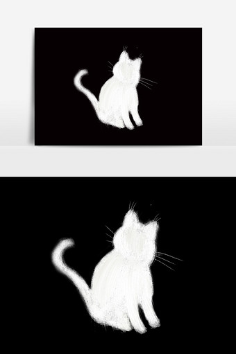 水彩手绘白色小猫咪图片