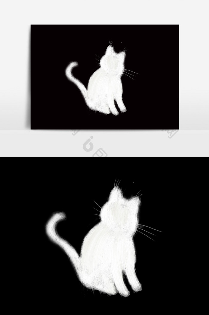 水彩手绘白色小猫咪