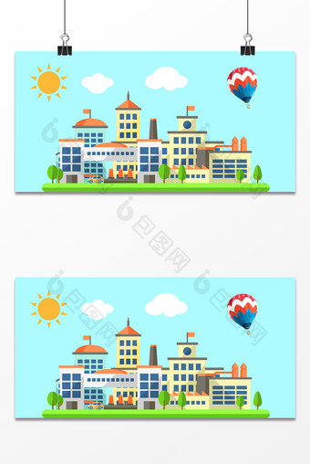 扁平化卡通建筑背景图图片