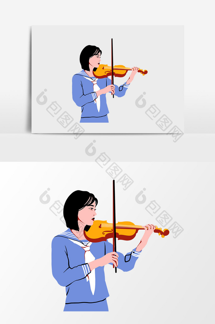 漫画手绘拉小提琴少女