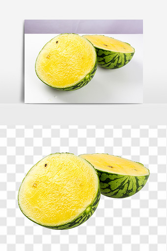 新鲜黄瓤西瓜免抠透底高清水果元素图片