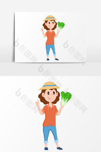 农场蔬菜女孩卡通手绘元素图片