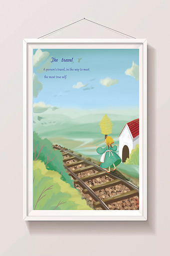 铁路风景唯美可爱卡通封面主题插画图片