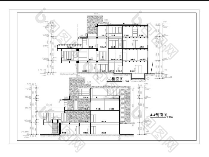 豪华平屋顶小楼建筑CAD施工图