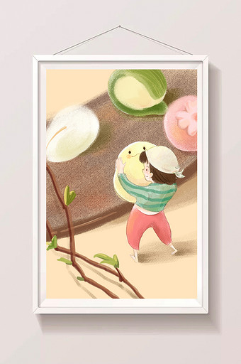 清新食物日式和果子儿童夏季童年幻想插画图片