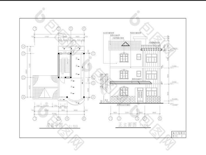 CAD三层农房平屋顶建筑施工图