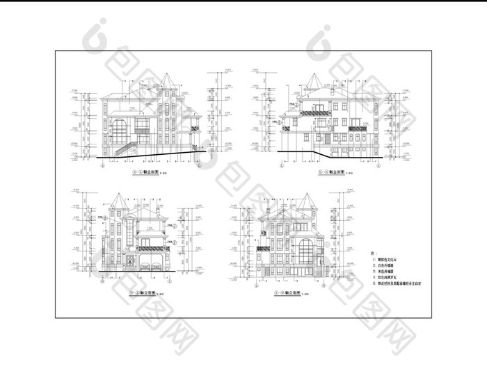 三层别墅全套CAD建筑设计施工图