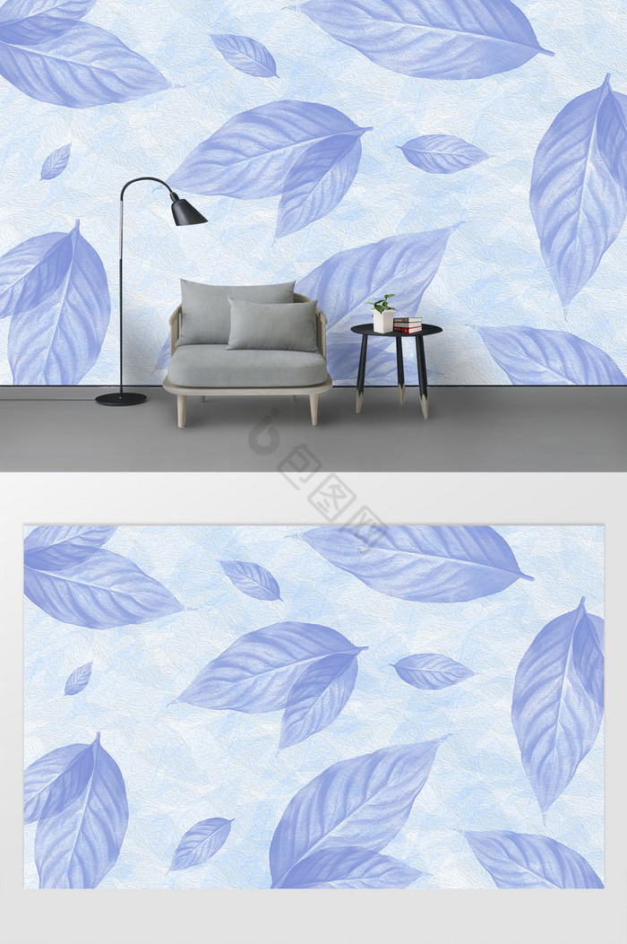 现代典雅唯美蓝色水彩植物背景墙图片