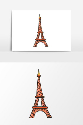 手绘彩色巴黎铁塔元素