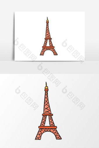 手绘彩色巴黎铁塔元素图片