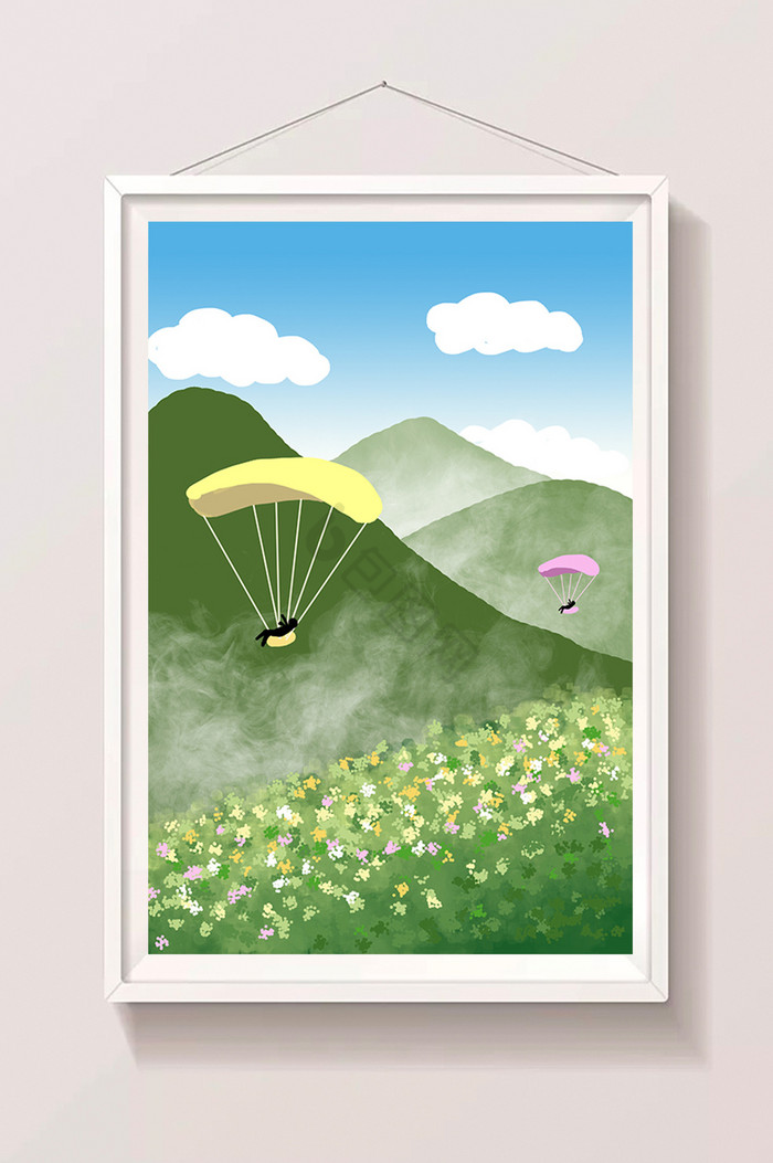 自然风景滑翔伞插画图片