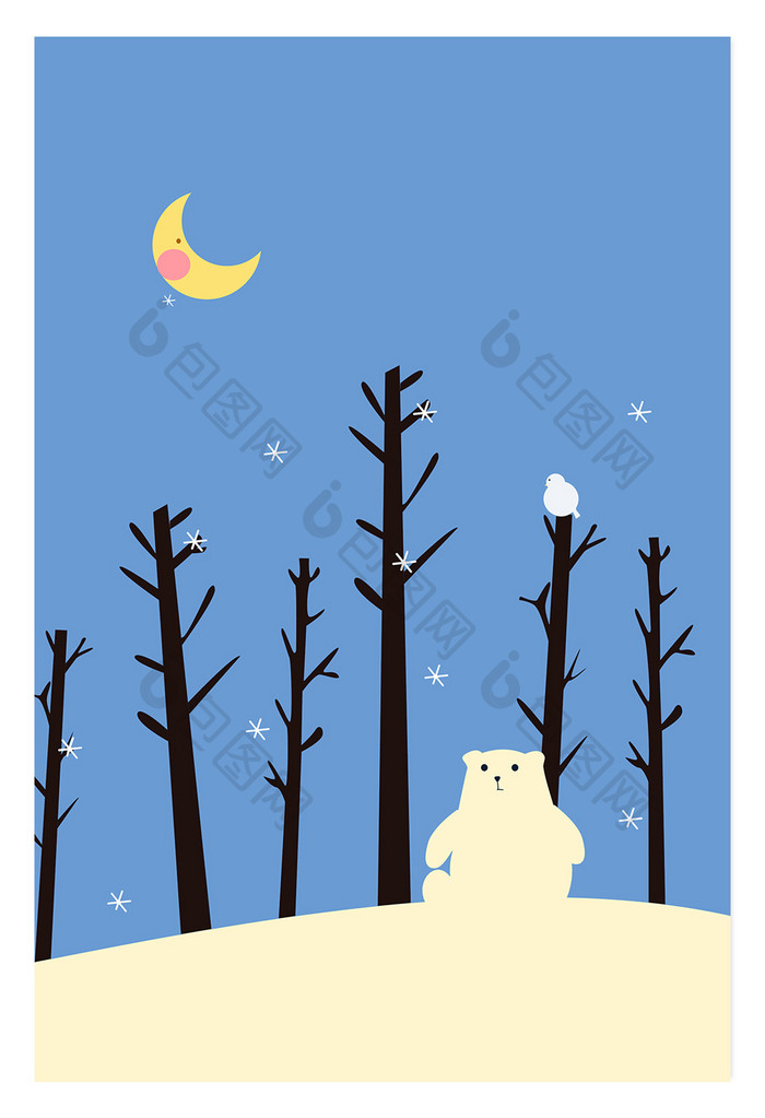 蓝色扁平卡通北极熊广告背景图片