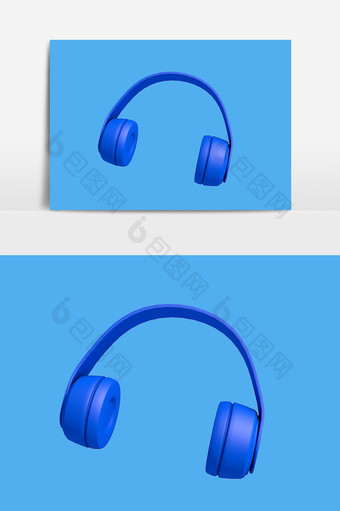 3D卡通蓝色耳机设计元素图片