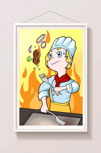 清新卡通美食西餐厨师插画图片