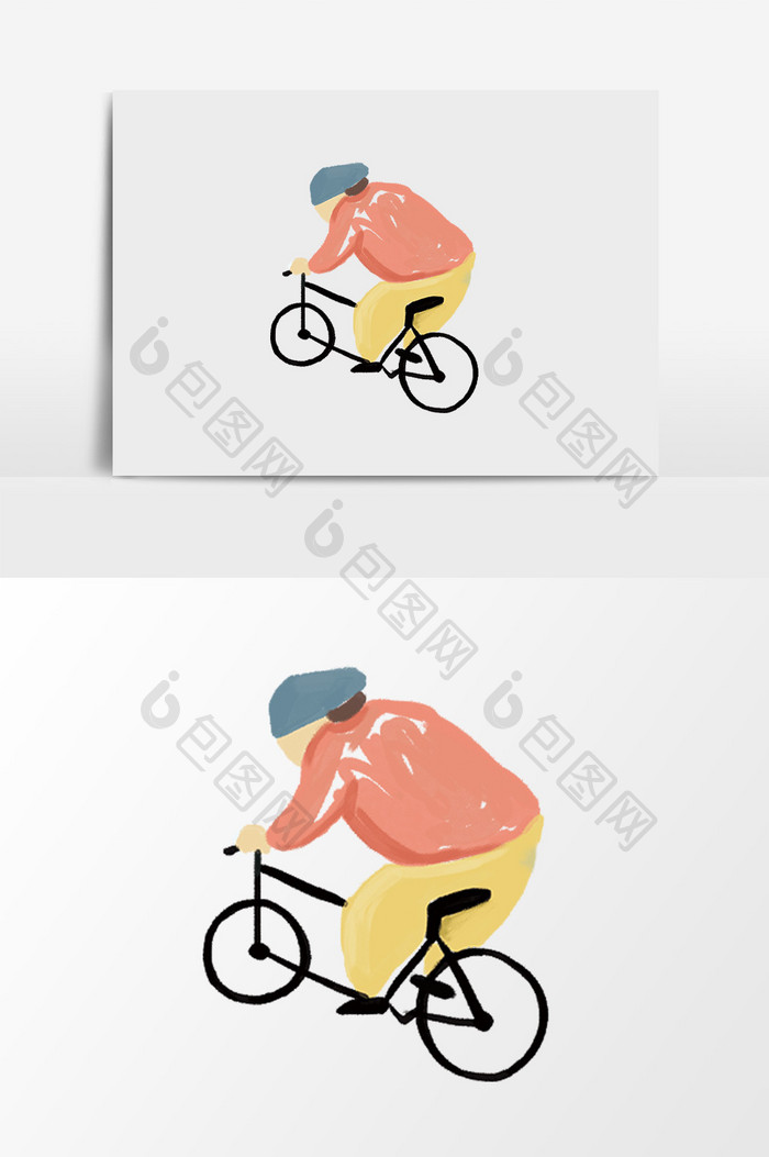 卡通手绘骑自行车人物