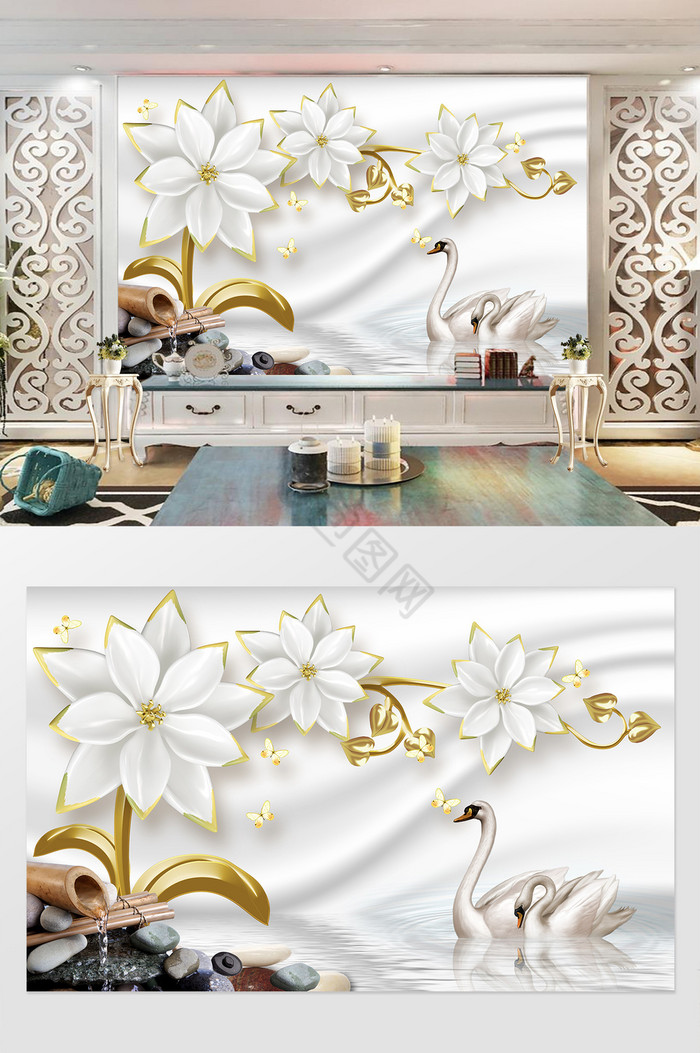 3d立体典雅珠宝背景墙图片