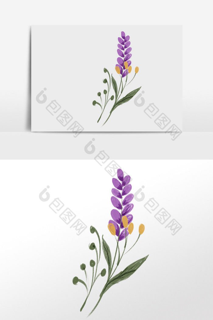 手绘紫色花朵插画元素