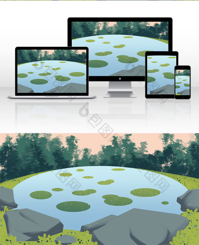 自然元素森林湖泊插图