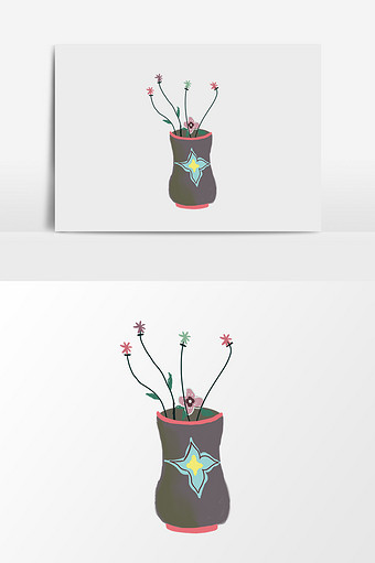 手绘时尚盆栽花瓶图片