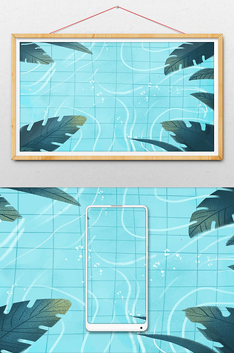 唯美清新夏天游泳池水面背景插画图片