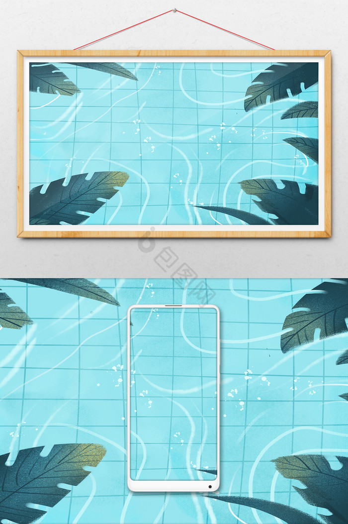 夏天游泳池水面插画图片