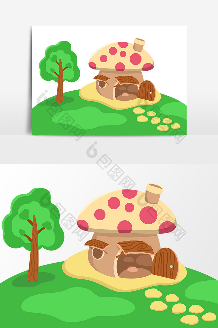 森林蘑菇小屋卡通矢量元素