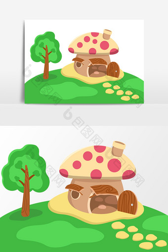 森林蘑菇小屋卡通矢量元素图片