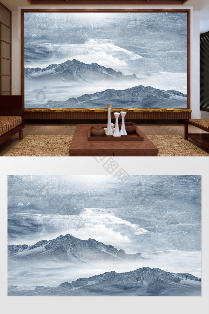 山水情新中式新中式背景墙图片