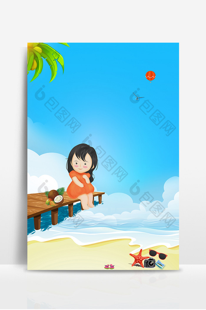 夏日海边戏水的小孩广告设计背景图