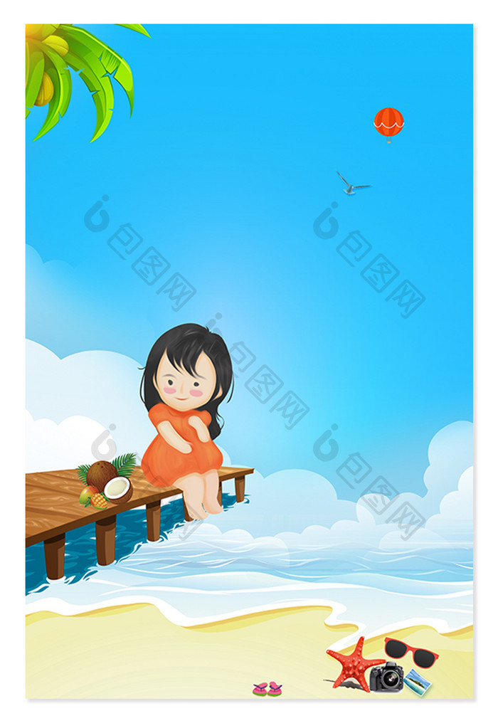 夏日海边戏水的小孩广告设计背景图