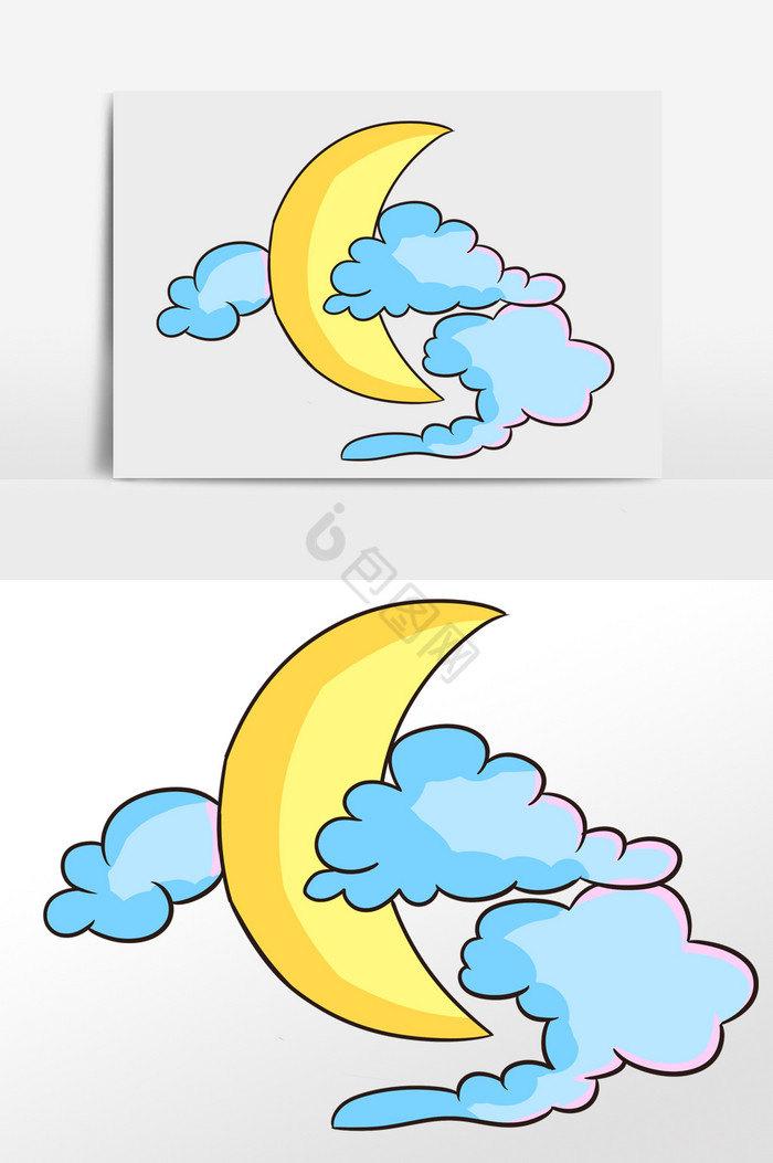 月亮云朵插画图片