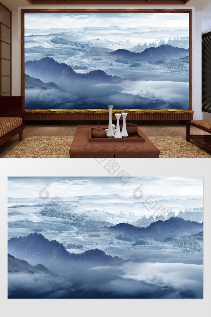 新中式石纹风景背景墙