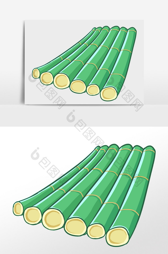 卡通手绘竹排元素