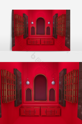C4D创意原创红色展示场景拱门装饰图片