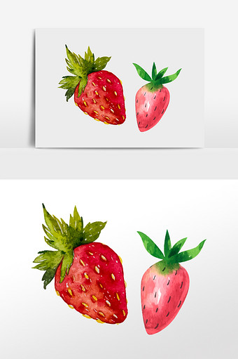卡通水彩草莓水果插画元素图片
