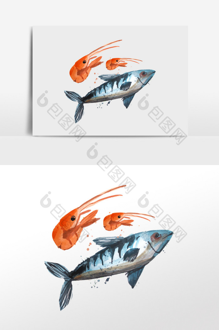 卡通清新水彩肉类鱼虾食物插画元素
