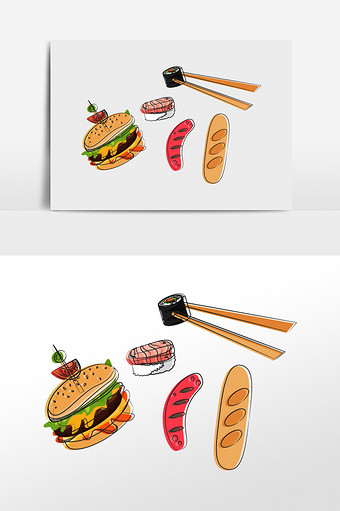卡通清新食物热量插画元素图片