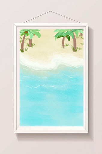 简约小清新椰子海景浪漫手绘插画海报背景图图片