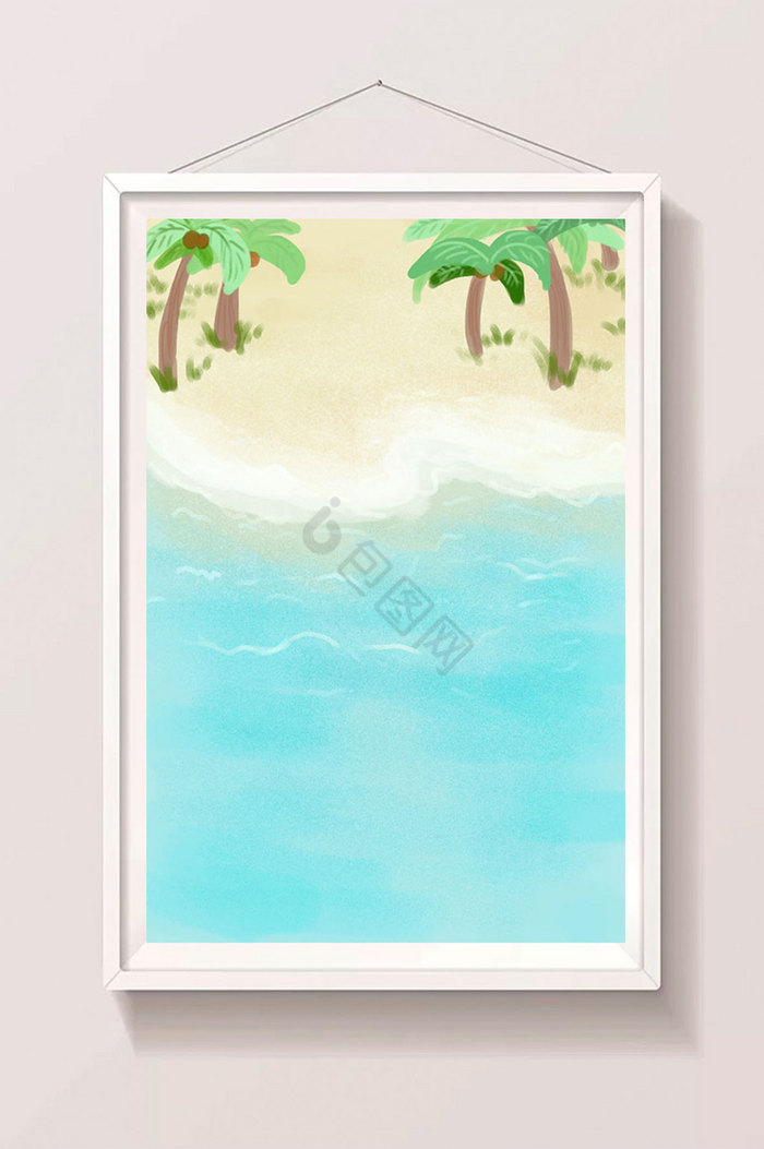 椰子海景浪漫插画图图片