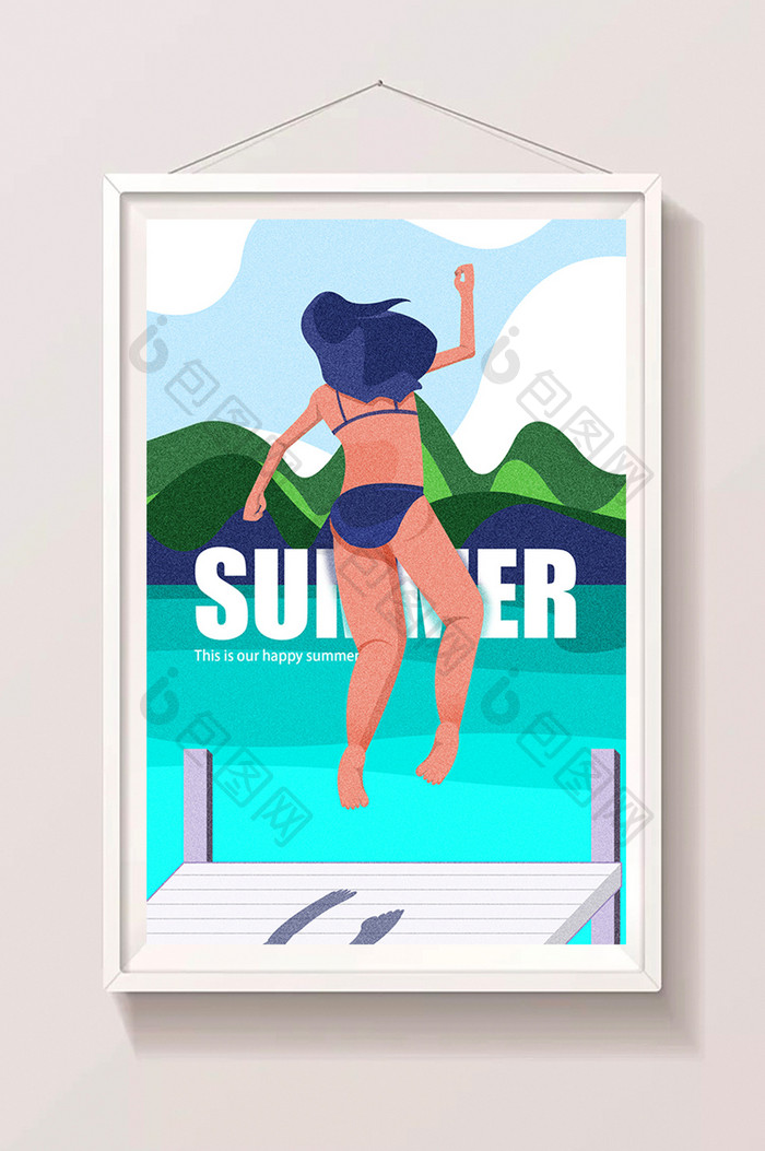 小清新夏季海边女孩泳装插画