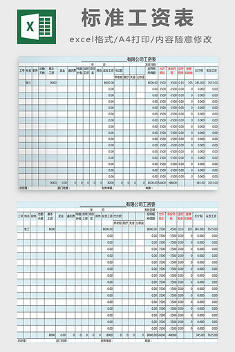 标准工资表excel模板图片